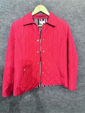 crown & ivy Red Quilted Puffer Jacket with Gold-Tone Hardware